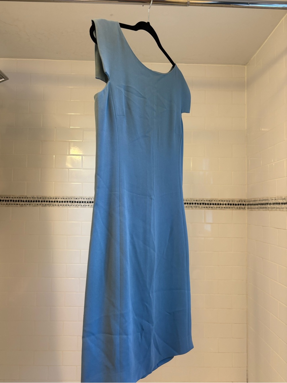 M.M. Lafleur light blue sheath dress with sleeve detail.